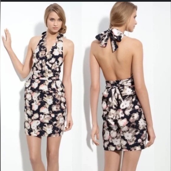 Mcginn 'Halter Dress Women’s Sz 4 Black Abstract Floral 100% Silk Wedding Guest - Picture 9 of 9